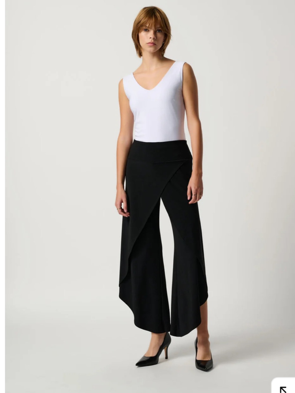 joseph ribkoff Black Stretch Pull On Classic Overlay Wide Leg Flowy Pant Sz 6 - Picture 13 of 13